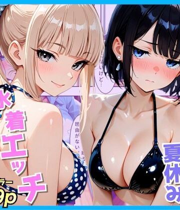 クラスの夏休みに巨乳ギャル2人と海辺の別荘で水着セックス